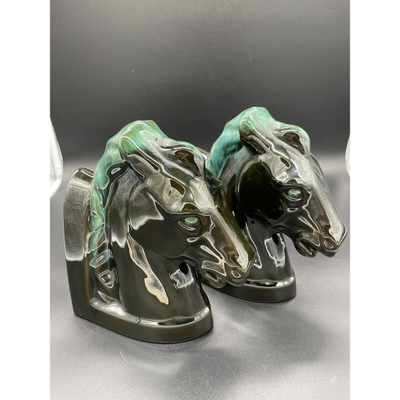 Blue Mountain Pottery Horse Head Bookends Mid Century Modern Pair Set 2 Vintage - Picture 11 of 11